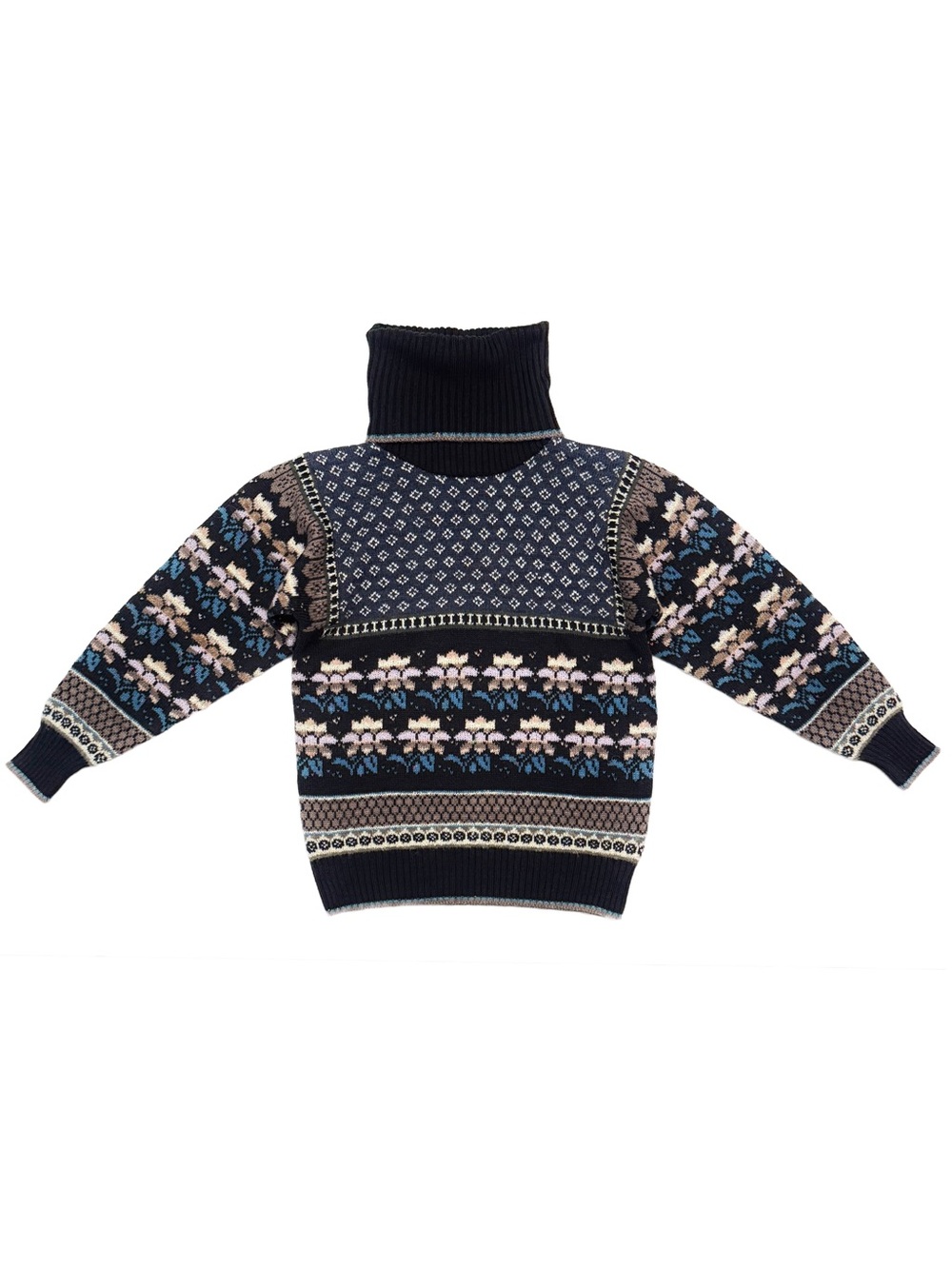 Vintage Western Connection Metallic Striped Floral Retro Turtleneck Sweater